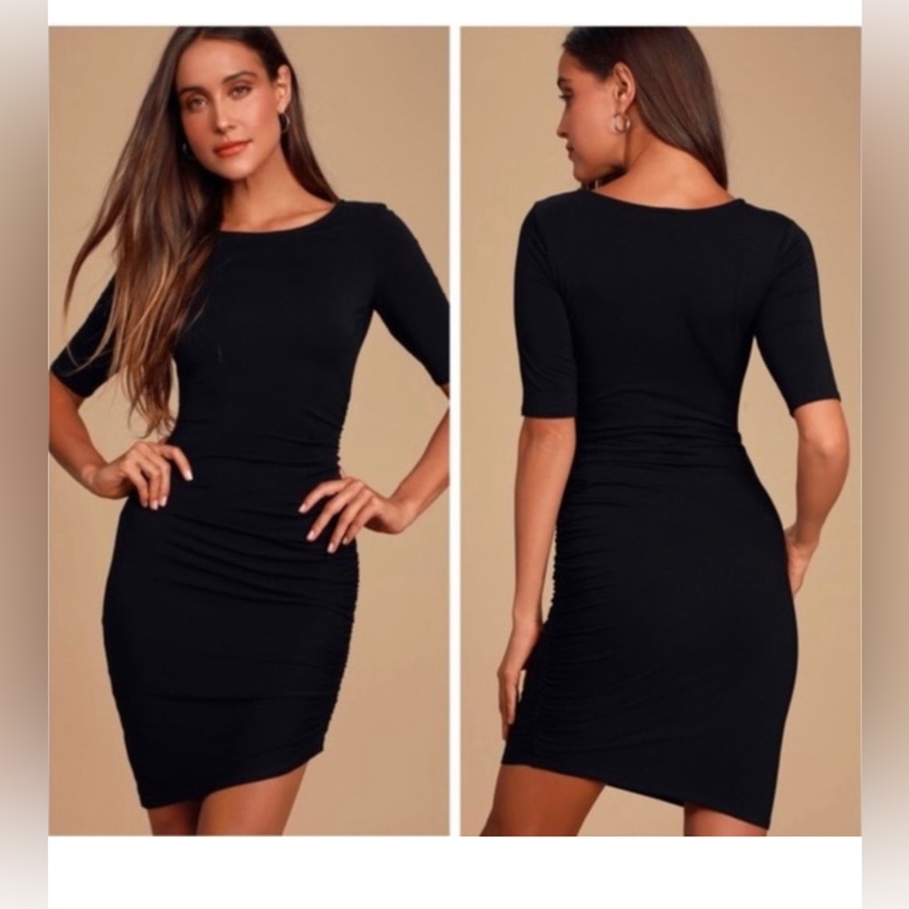 Lulu’s ruched black bodycon dress size medium